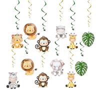 12PCS Animal Party Decorations, Jungle Theme Swirl Streamers Safari Hanging Swirl Decorations, Jungle Animal Hanging Ornaments, Safari Party Decoration Supplies for Indoor Outdoor