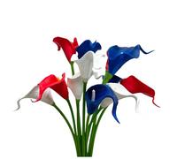 12pcs Artificial Calla Lily Flowers,13" Single Heads PU Flower Small Flower Bouquet Accessorie,Calla Lily Bridal Wedding Bouquet for Greenery Plants Indoor Outside Garland Decor (Red, White & Blue)