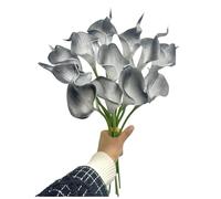 12pcs Artificial Calla Lily Flowers,13" Single Heads PU Flower Small Flower Bouquet Accessorie,Calla Lily Bridal Wedding Bouquet for Greenery Plants Indoor Outside Home Office Decor (Black in White)