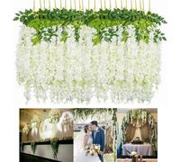 12Pcs Artificial Fake Hanging Silk Flowers Wisteria Vine Plant Garden Home Decor