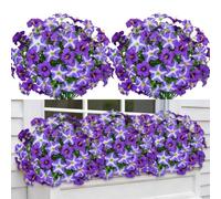 12PCS Artificial Flowers Outdoor Fake Flowers Artificial Morning Glory Outdoor UV Resistant Silk Flower Faux Greenery Shrubs Plants for Porch Garden Terrace Window Hanging Decoration (Purple)