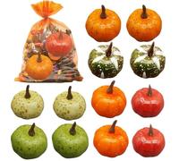 12PCS Artificial Foam Pumpkins Decor, Mini Plas-tic Pumpkins Decor Set, Halloween Faux Pumpkin for Decorating, Thanksgiving Fall Home Porch Table Decorations
