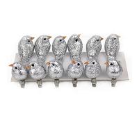 12Pcs Artificial Glitter Bird Ornament,Clip On Christmas Tree Decorations Christmas Bird Ornaments Home Decor Decorations For Christmas Table Home Party Decorations,Silver