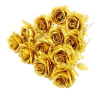 12PCS Artificial Gold Roses Flowers,Single Fake Silk Rose Flower with Short Stem Suitable for Family Wedding Party Decoration