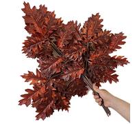 12pcs Artificial Oak Tree Leaf Branch Faux Oak Tree Stems Green Plant for Outdoor Greenery Wall Decoration (red)