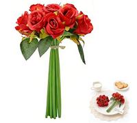 12Pcs Artificial Roses - Artificial Red Rose, Realistic Fake Roses Bunch for Valentines Decorations, Easter, Mother's Day and for Couples' Dates