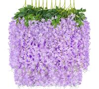 12Pcs Artificial Wisteria Vines, 3.6ft Fake Hanging Flowers Garlands Purple | 3 Branches,Long Hanging Wisterias Wall Garland Ceiling Decoration Fake Hanging Plant for Wedding Arch & Home Decor