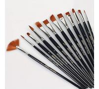 12Pcs Artists Paint Brushes, Wooden Handle Paint Brush Set Nylon Hair Paint Brushes for Watercolour Acrylics Inks Gouache Painting, Professional Flat & Round