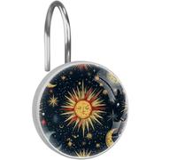 12PCS Astrology Moon Sun Shower Curtain Hooks, Decorative Rustproof Stainless Steel Shower Rings Hangers for Bedroom, Living Room
