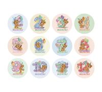 12pcs Baby Animal Month Sticker Milestone Set for Girls and Boys | Paper Cards, Repeatedly Paste Design, No Black Glue Stain, for Baby Shower Gift and Monthly Age Photos