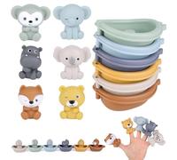 12pcs Baby Bath Toys, Soft Silicone Floating Boats and Animal Finger Puppets Safe Bathtub Toys for Infant Toddlers 6-12 Months Fun Water Play for Age 1 2 3 4 5 Boys Girls Kids