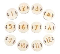 12pcs Baby Birth Month Number Cards Wooden Leaf Shape | Beige Set, Creative Keepsake Design, Newborn Milestone Cards for Infant Birthday and Social Sharing