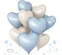 12Pcs Baby Blue and Cream White Heart Balloons, 18 Inch Foil Love Heart Balloons for Birthday, Baby Showers, Wedding, Anniversary Party Decorations