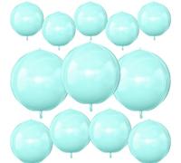 12Pcs Baby Blue Round Foil Balloons, 22" 15" 10" 4D Helium Ball Balloon, Metallic Pastel Teal Blue Foil Balloon for Birthday Wedding Baby Shower Blue Theme Prom Anniversary Party Decorations
