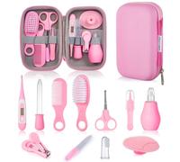12pcs Baby Healthcare and Grooming Kit, Newborn Essentials Stuff, Baby Safety Health Nursery Care Set with Nail Files Clippers, Hair Brush, Comb and More for New Born Infant Toddlers Boys Girls - Pink