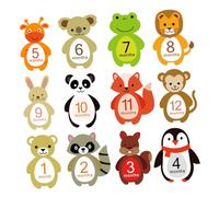 12pcs Baby Monthly Stickers Cute Animal Milestone Photo Props | Paper Decals with Film Finish, Repositionable and Wipe Clean, for Baby Clothing, Social Media Sharing