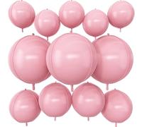 12Pcs Baby Pink Round Foil Balloons, 22" 15" 10" 4D Helium Ball Balloon, Metallic Pastel Pink Foil Balloon for Birthday Graduation Wedding Anniversary New Year Eve Disco Prom Party Decorations