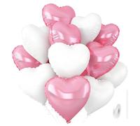 12Pcs Baby Pink & White Heart Balloons, 18 Inch Foil Pastel Pink White Heart Shaped Balloons for Baby Girl Birthday, Baby Shower, Wedding, Anniversary & Princess Theme Party Decorations