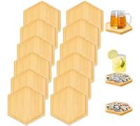 12Pcs Bamboo Mosaic Coaster, 10cm Hexagonal Drinking Cup Wooden Coaster, Versatile Drink Blank Base Trays Tea Coffee Serving Tray for Beverages, Crafts, Plants, DIY Mosaic Supplies, Home Decor