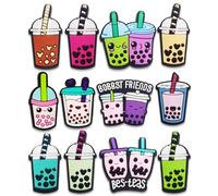 12PCS Baseball Coffee Bubble Tea Sunflower Strawberry Avocado Cactus Pineapple Puerto rico Hibiscus Shoe Charms for Croc Bubble Slides Clogs Sandals, Cute Shoe Accessories Decorations for Girls Women