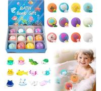 12Pcs Bath Bombs Gift for Kids 3+, Splashy Rainbow Hatching Bubbly Buddies,with Cute Animal Toys,Natural Bubble Treasure Gift Set with Mega Bubbles & Surprise Inside, Easter Basket Stuffer (A Set)