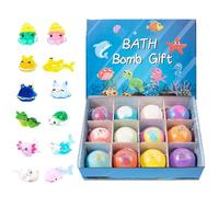 12pcs Bath Bombs with Toys Inside, Splash Surprise Bath Bombs for Kids, Bubbly Buddies Bathbombs, Land & Sea Dinosaur Egg Toys, Turtle Sea Animal Handmade Organic Ball for Easter Birthday, Halloween