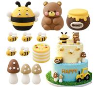 12Pcs Bear Bee Cake Toppers - Yellow Cake Decorations for 100day 1st