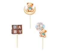 12Pcs Bear Shaped Cupcake Ornaments Paper Toppers for Anniversary Festivals Cheeseboard Flags
