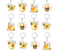 12Pcs Bee Themed Keychains Flower Honey Pots Honeycomb Bees Keyring Cute Bees keychain Party Favors for Baby to Bee Baby Shower Kids Birthday Supplies Car Bag Wallet Backpack Hanging Decor