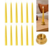 12PCS Beeswax Candles, Beeswax Taper Candles 80mm, 0.5 Hours of Burn Time Each, Air-Purifying, and Dripless - Brighten Your Space!