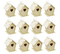 12Pcs Bird House Kit, DIY Unpainted Wooden Bird Houses Heart & Fence Birdhouse with Hanging Hook 4x4.3x5.5" Small Houses for Adults Kids to Build, Wooden