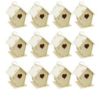 12Pcs Bird House Kit, DIY Unpainted Wooden Bird Houses Heart & Fence Birdhouse with Hanging Hook 4x4.3x5.5" Small Houses for Adults Kids to Build, for Outside
