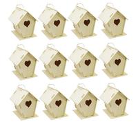 12Pcs Bird House Kit, DIY Unpainted Wooden Bird Houses Heart & Fence Birdhouse with Hanging Hook 4x4.3x5.5" Small Houses for Adults Kids to Build, for Outside