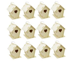 12Pcs Bird House Kit, DIY Unpainted Wooden Bird Houses Heart & Fence Birdhouse with Hanging Hook 4x4.3x5.5" Small Houses for Adults Kids to Build Birdhouse for Outside