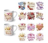 12pcs Birthday Queen UV DTF Cup Wraps Winter UV DTF Transfer Waterproof Sticker for Glass Cups Furniture Craft DIY Crafts，Rub on Transfer Stickers for DIY Water Bottle Laptop Decal Wood Car