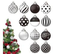 12pcs Black and White Christmas Balls Ornaments | Christmas Hanging Ball | 2D Shatterproof Black White Checkered Ball Tree Ornaments | Wooden Ball Ornament for Christmas Tree Decor