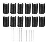 12pcs Black Cotton Thread of 600M, Black Thread for Sewing and Embroidery, Strong Sewing Thread with Assorted Needles (Includes Thread*12, Needles*12), Ideal for Hand Stitching and Fabric Repair