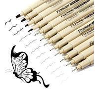 12pcs Black Fineliner Pens Set Multiple Thickness Technical Waterproof Calligraphy Fineliner Pen Artist Supplie Smooth Micro Drawing Pens for Sketching, Illustration, Manga, Artwork Adult and Kid