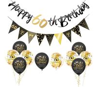 12Pcs Black Gold Happy 60th Birthday Decoration Set - Man 60th Birthday Balloons, Number 60 Banner, Triangle Flag Banner for Men & Boys Party