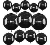 12Pcs Black Round Foil Balloons, 22" 15" 10" Metallic Black 4D Ball Balloons for Birthday Graduation Christmas New Year Eve Halloween Party Backdrop Decorations