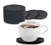12Pcs Black Silicone Coasters for Drinks[No Holder], Thickened Non-Slip Silicone Coasters Beer Mats Heat Resistant for Home, Office, Bars, Cars, Live for Hot or Cold Drink, Deep Tray Black