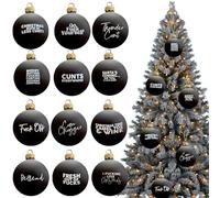 12Pcs Black Sweary Bauble Bundle, Christmas Tree Ball Hanging Ornaments Funny Novelty Exchange Gifts for Adults