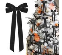 12Pcs Black Velvet Ribbon Bows Halloween Tree Decorations,5in x 10in Christmas Ornaments for Tree Home Party Front Door Wreath Holiday Decor