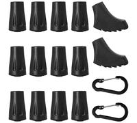 12pcs Black Walking Stick Rubber Tips,2pcs Walking Pole Ferrules And Small Carabiner Clips,13mm/45mm Base Walking Stick Caps,Replacement Rubber Tips for Most Hiking Sticks,Trekking Poles,Walking Canes