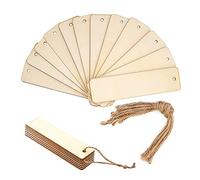 12Pcs Blank Wood Bookmarks Unfinished DIY Wooden Craft Bookmark Hanging Wooden Tags with Holes and Ropes for Novel Bible Reading DIY Wedding Birthday Party Handmade Decor