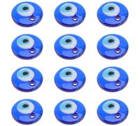 12pcs Blue Evil Eye Glass Charms Flat Round with Hole | High borosilicate glass, for bracelet and earring making, DIY jewellery use, protective eye bead design