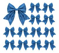 12Pcs Blue Glitter Bows with Twist Tie - 5.9Inch Decorative Bow Ornaments for Xmas Tree Decorations Wreath Garland DIY Craft Wrapping Home Decor Party Supplies