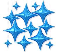 12PCS Blue Star Balloons, 26/18/10 Inch Blue Four Point Star Foil Balloons | Metallic Blue Four Point Foil Stars for Birthday Baby Shower Graduation Wedding Anniversary New Year Party Decorations