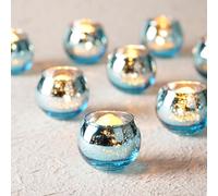 12pcs -Blue Tealight Candle Holders, Diwali Decorations for Home, Gold Party Centerpiece Table Decorations