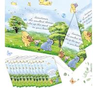 12PCS Blue Winnie Tablecloth Baby Shower Decorations Bear Table Cover Watercolor Plastic Disposable Thickened Tablecloth Oh Baby Gender Reveal Birthday Party Supplies for Kids Boys Girls